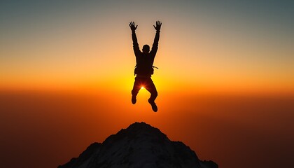 Victorious Climber Silhouette at Sunrise Summit