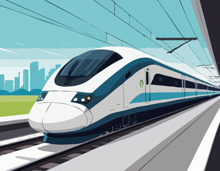 high-speed rail travel with a vector scene featuring streamlined trains traversing modern rail networks. efficiency of high-speed trains