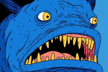 Cartoon Blue Fish Growls