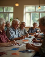 Fototapeta premium Seniors painting group indoor activity