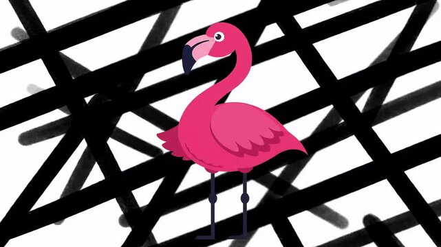 Pink flamingo against a black and white abstract background