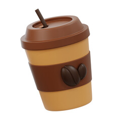 3D Stylish to-go coffee cup with sleeves and straw, ideal for cafes, packaging, and promotional items.