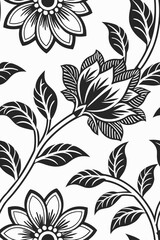 Fototapeta premium Black floral pattern on white background botanical