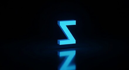 Glowing Blue 3D Sigma Symbol with Reflection on Dark Background for Modern Design.