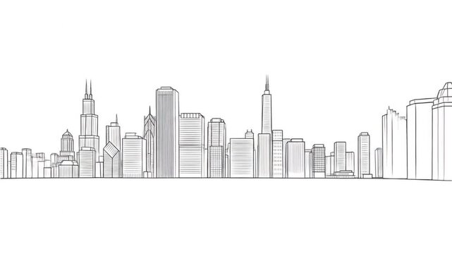 Cartoon wireframe sketch of Chicago skyline, perfect for travel brochures, city guides, websites, and promotional materials with a modern touch.