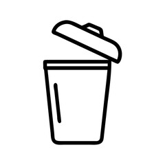 Trash can with lid open in minimalist line art style  
