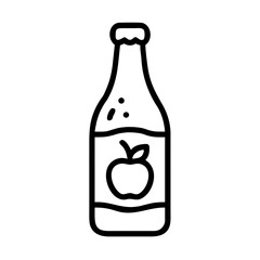 Cider bottle with apple in a minimalistic line art style  