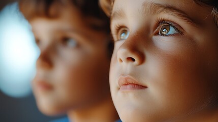 Fototapeta premium Children listening intently, wide-eyed in the fire s glow