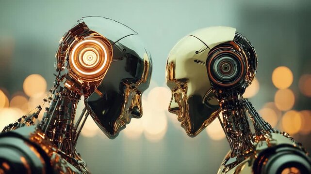 Robots face off in a futuristic showdown during a tech expo showcasing innovations and advancements in artificial intelligence