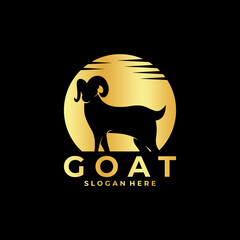 Goat and Moon logo design vector template