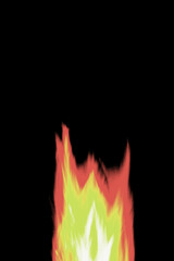 Close up burning flames on black background for graphic design or wallpaper.