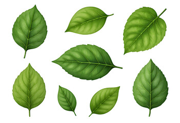 Fototapeta premium Green Leaf Shapes on Transparent Background, 3D Realism Cutout Design Element