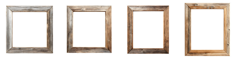 Rustic Wooden Frames Collection on White Background