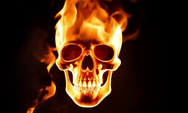 skull in fire on black background for halloween
