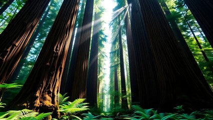 Majestic Redwood Cathedral with Sunlight Rays