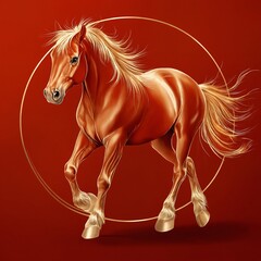 Shiny red zodiac horse with golden details, Chinese New Year 2026 festive symbol