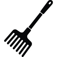 Black Simple Rake Icon, Gardening Tool, Pet Waste Scoop, Cleaning Utensil