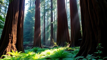 Majestic Redwood Cathedral with Sunlight Rays