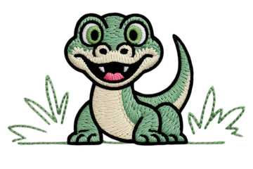 Green alligator with big eyes and open mouth white