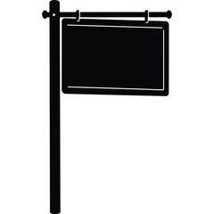 Blank Hanging Sign,  Wooden Post,  Empty Billboard,  Street Sign Template,  Black Silhouette