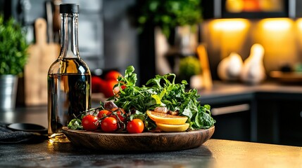 Fresh salad preparation modern kitchen food display culinary environment close-up healthy eating concept