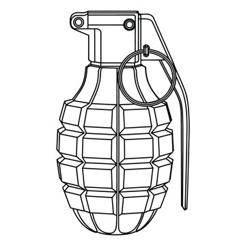 Black and white line drawing of a fragmentation hand grenade weapon military