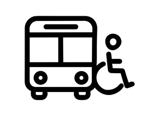 Accessible living icon of person in wheelchair next to bus  