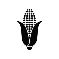 Black corn silhouette icon with husk and kernels on white background, vector illustration