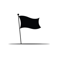 Black flag icon on white background, minimalist silhouette of waving flag on pole, simple flat design concept
