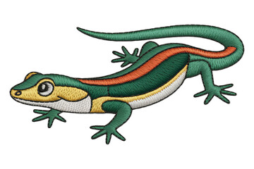 Obraz premium Green gecko with orange stripe lizard reptile