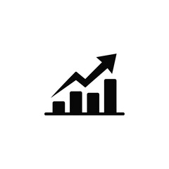 Minimal black business chart icon with rising arrow and bar graph on white background symbolizing growth and financial success