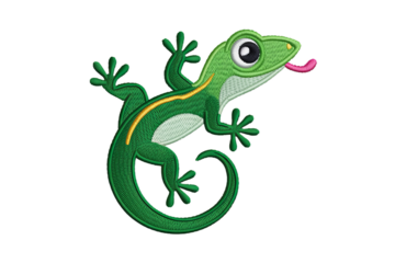 Green gecko with yellow stripe and pink tongue lizard