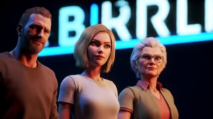 Three figures pointing, animated