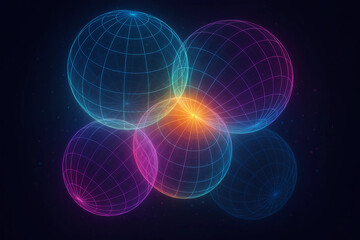 Obraz premium Intersecting Neon Spheres with Geometric Glow on Dark Background