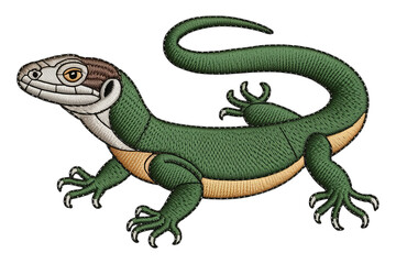 Obraz premium Green lizard embroidered design embroidered lizard