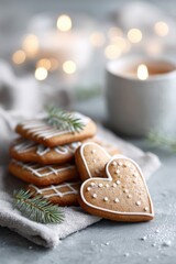 Cozy gingerbread cookies beautifully arranged on a festive table with warm candlelight