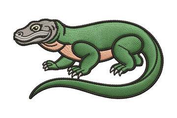 Obraz premium Green lizard embroidered patch reptile gray