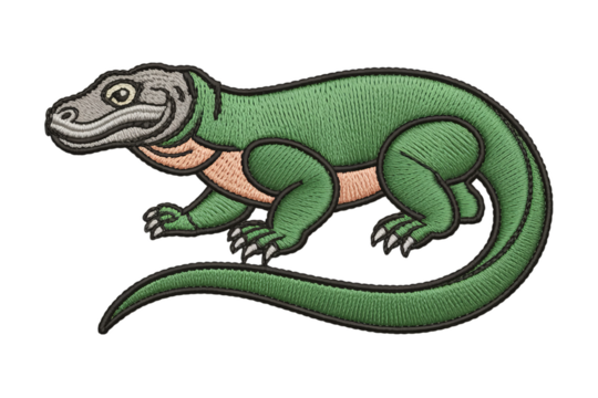 Green lizard embroidered patch reptile gray