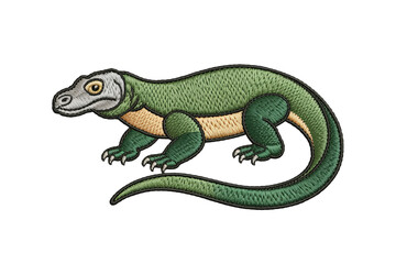 Fototapeta premium Green lizard embroidered patch reptile yellow