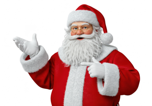 Santa claus pointing with his hand and finger isolated on transparent background