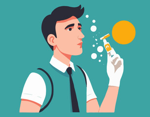 Sick man. Flu, viral disease. Vector illustration