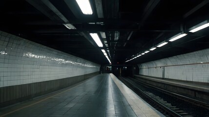 Obraz premium Subway Station Platform at Night
