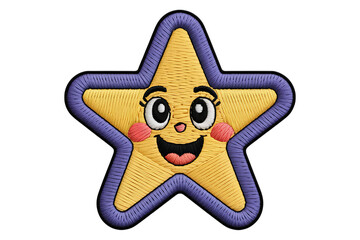 Happy embroidered star with purple border yellow blue