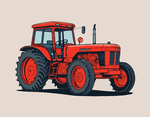 A hand drawn art of a red tractor