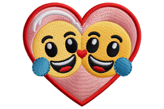Happy smiling faces within a heart embroidered emoji