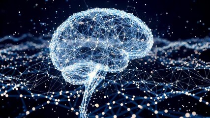 Futuristic representation of a brain made of interconnected nodes and lines, symbolizing neural networks - Powered by Adobe