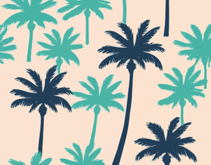 Vector illustration of a hand drawn palm trees on a paint background