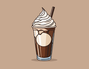 Hand Drawn Chocolate Frappe and Whipped Cream illustration