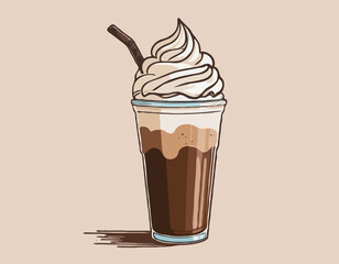 Hand Drawn Chocolate Frappe and Whipped Cream illustration