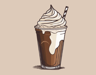 Hand Drawn Chocolate Frappe and Whipped Cream illustration